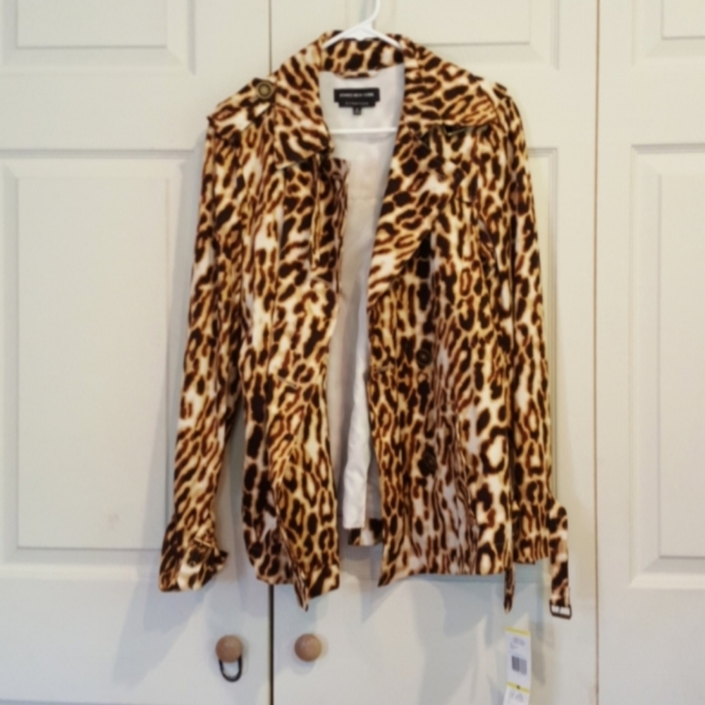 NWT Jones New York Leopard Print Trench Jacket Sz M